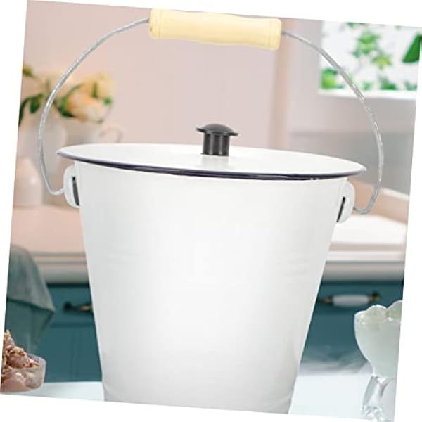 VINTORKY Emalj Hink Med Lock Metall Soptunna Ludd Soptunna Metall Hink Med Lock Bacon Fettbehållare Mjölk Hink Ris Dispenser Is Hinkar För Fester Blomsterkanna Vit Hink Med Lock Lantligt